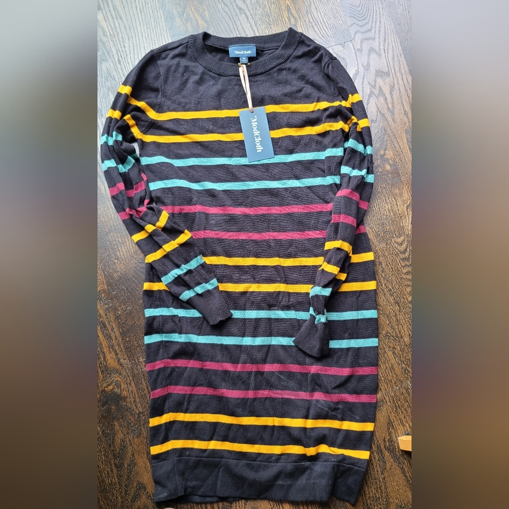 Modcloth Casual Sweater Messenger Dress black with stripes medium New With Tags